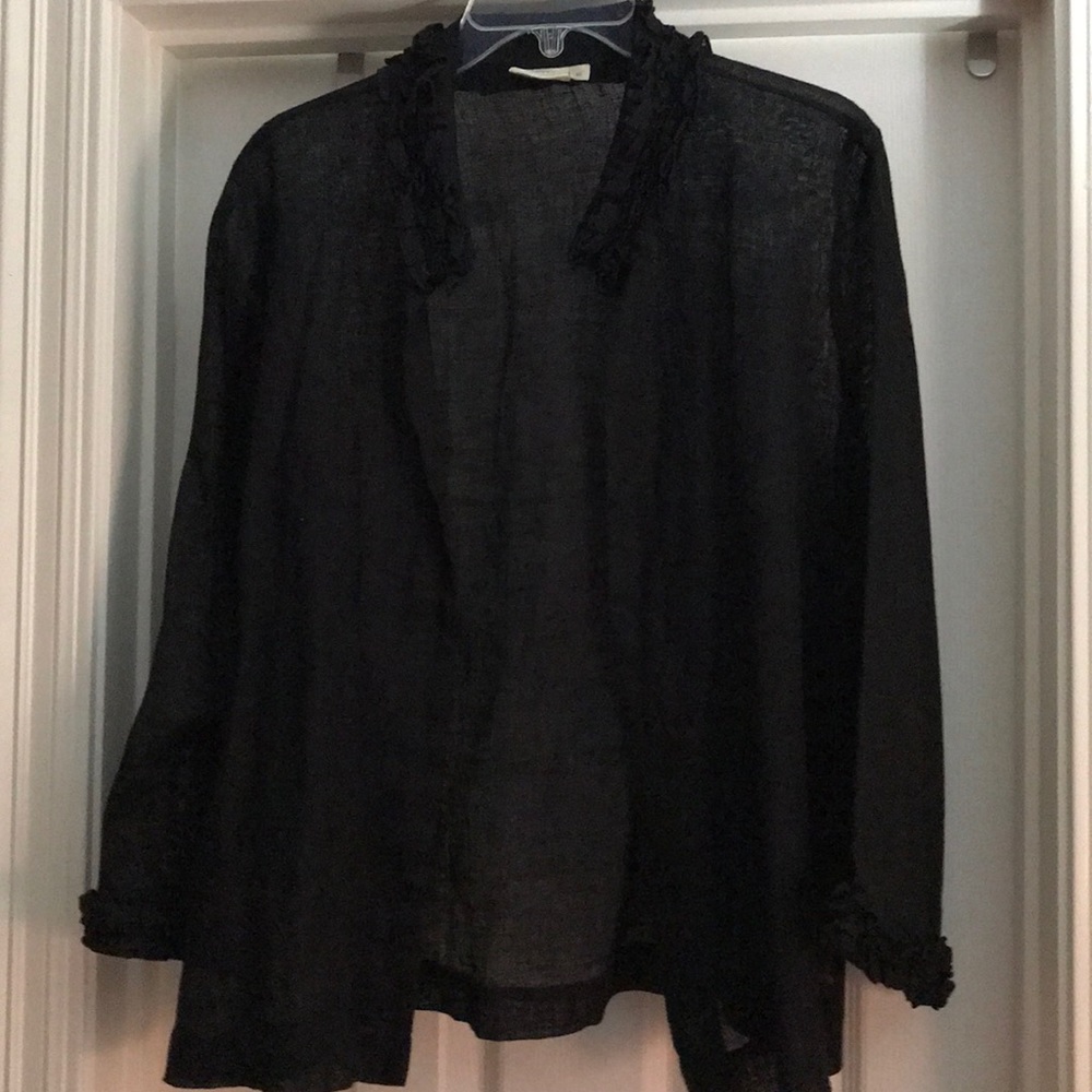 Lantana sheer linen black jacket with ruffles XL